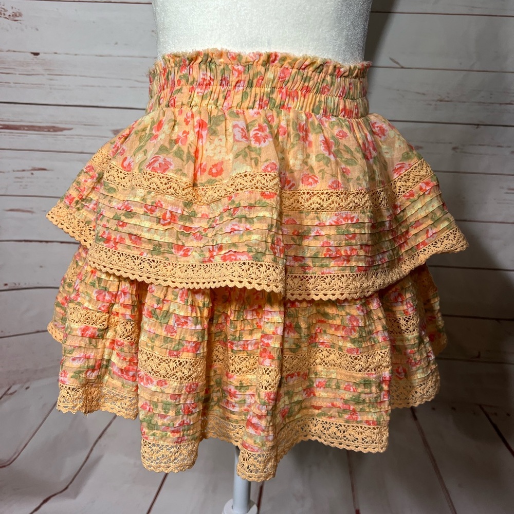 Floral orange ruffled skirt